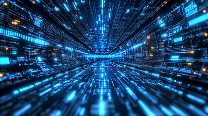 A dynamic, abstract representation of streaming blue light and data flows, creating a sense of futuristic digital movement.
