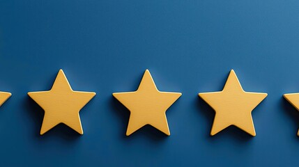 Fototapeta premium Five yellow stars on a blue background, symbolizing rating and review concepts in a visually appealing design.