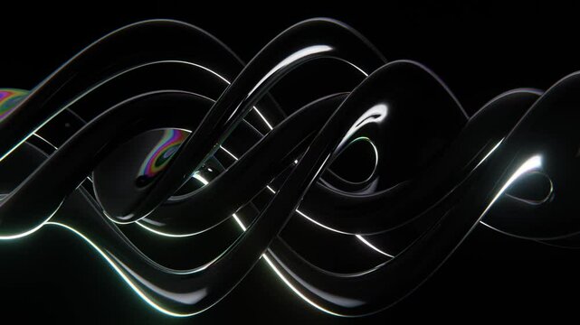 Abstract 3D curve trendy metallic liquid shiny chrome gasoline colours gradient monochrome dark theme steel twist spiral snake dragon reptile fractal loop