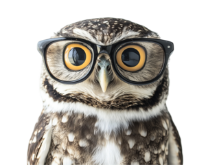 Owl wearing spectacles isolated on a transparent background