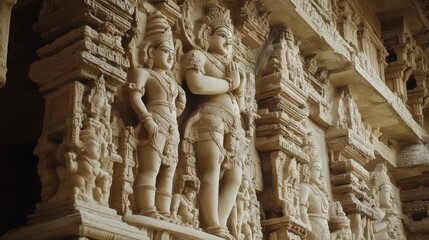 Obraz premium A detailed photograph of the ceiling art in the Vishnu Temple at Khajuraho, showcasing the exquisite craftsmanship and historical importance of the site