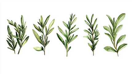 Fototapeta premium A collection of illustrated green herb sprigs for culinary use.