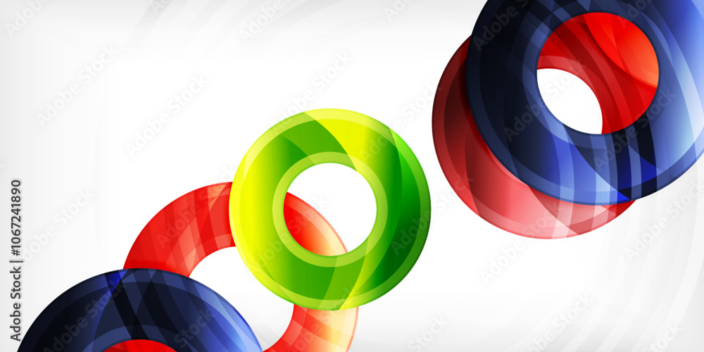 Poster bright colorful circles with light effects. abstract background