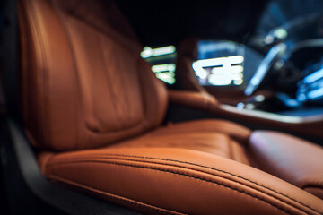 Close-Up Of Luxury Car Leather Seat
