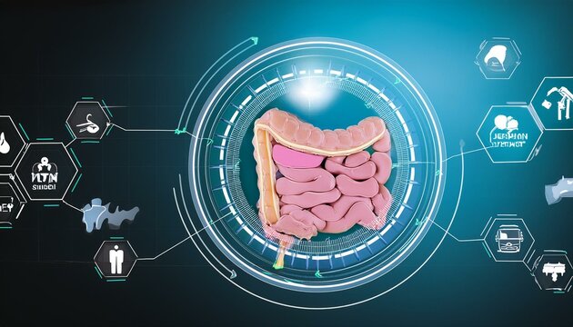 A visual representation of the food digestion process in the secretin digestive systemWaves of light in the mountain valley stretch into the sky
