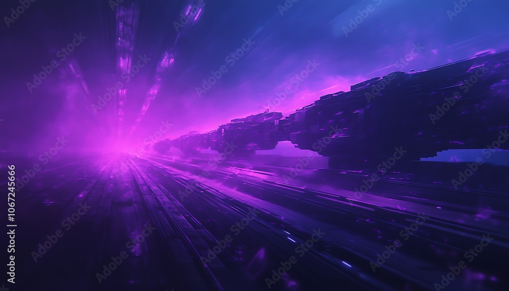 Aufkleber a vibrant, abstract scene features waves of purple and blue light, creating a surreal atmosphere tha