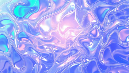 Obraz premium Holographic abstract wallpaper. Wavy light blue and pink abstract background with iridescent effect. Perfect for designs needing colorful and dreamy backdrop.