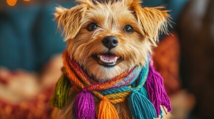 Naklejka premium Pet in a holiday scarf with colorful tassels, adding joy and festivity to the holiday season