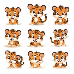 Obraz premium Cute Tiger Cubs Cartoon Illustration