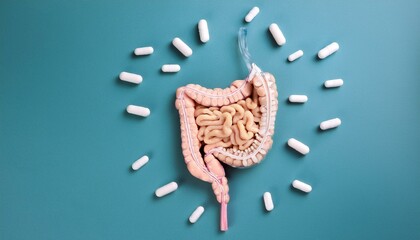 Naklejka premium A visual representation of the food digestion process in the secretin digestive systemWaves of light in the mountain valley stretch into the sky