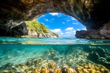 Fototapeta premium Underwater View Through a Coastal Cave Opening