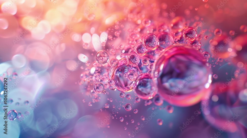 Poster macro shot of pink and purple bubbles with soft bokeh effect