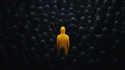 Obraz premium A bright figure stands out among a sea of shadows in a thought-provoking visual representation of individuality