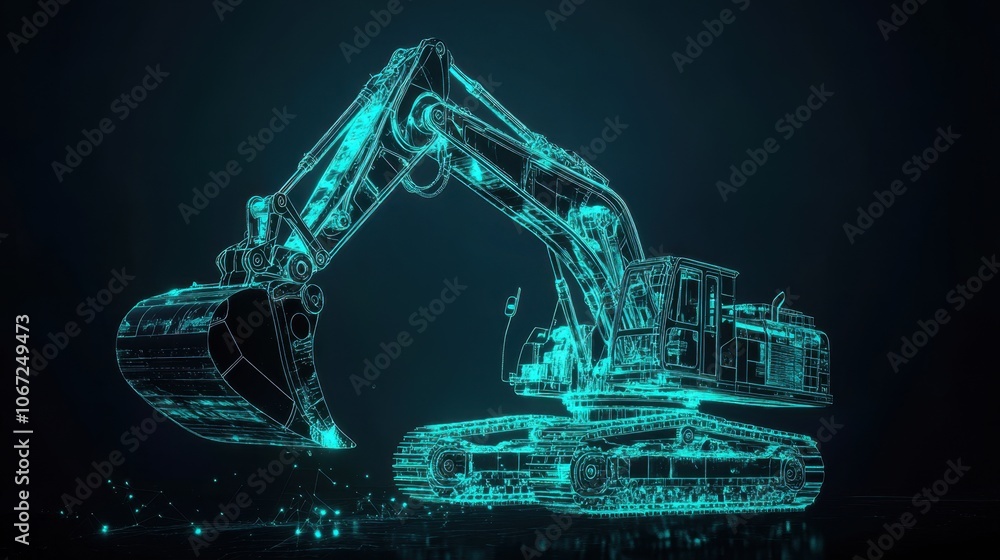 Aufkleber a dynamic rendering of an excavator's bucket in motion, combined with engineering schematics that de