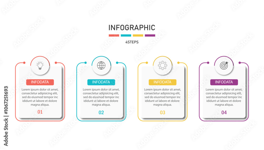 Aufkleber four step infographic element design vector template for presentation.