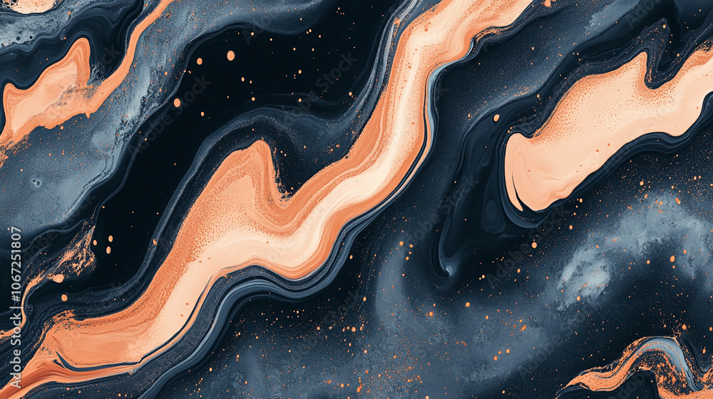 Poster abstract wave patterns with orange and blue hues in a fluid design composition