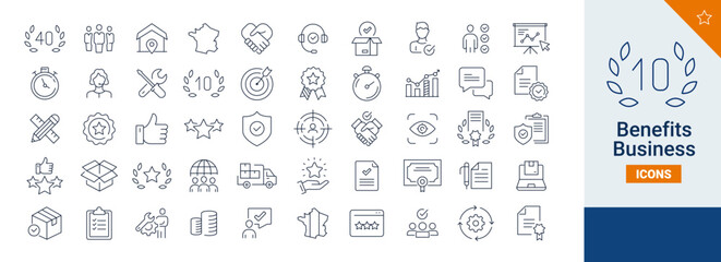 Benefits icons Pixel perfect. quality, tealwork,  productivity icons. Vector	
