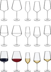 wine glass set drink vector illustration