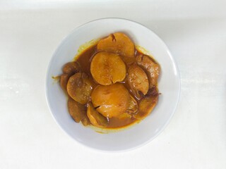 Semur Jengkol or jengkol stew is Indonesian traditional food, made from jengkol seed or dogfruit cooked in sweet and spicy seasoning