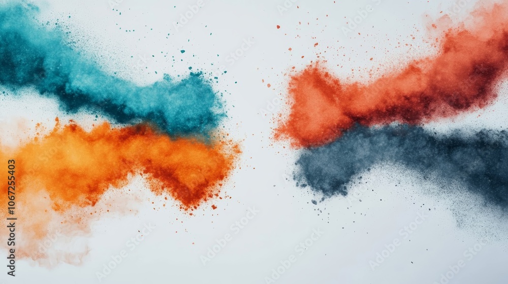 Poster dynamic explosion of colorful powder on white background, a vibrant abstract display of color and te