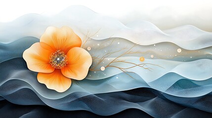 A captivating graphic print inspired by nature, with intricate details and vibrant color palette that captures the eye of the viewer.
