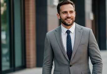 Fototapeta premium Confident Businessman Smiling in Suit
