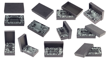 set of black gift box with soft bottom, isolated from background