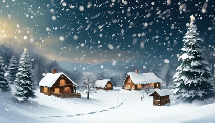 Naklejka premium winter village with snow falling on it