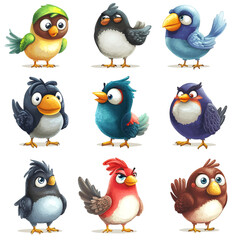 Collection of Colorful Cartoon Birds