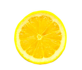 Fresh juicy lemon slice isolated on a white background showing vibrant yellow color and citrus texture for a healthy organic look