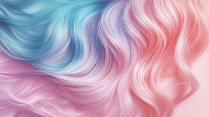 Obraz premium Soft gradient colors in long wavy hair, capturing vibrant and pastel tones for an eye-catching fashion concept