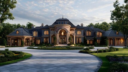 Luxurious Home with Circular Driveway and Grand Entrance