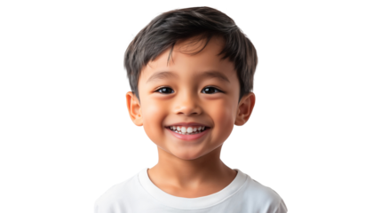 Close-up of a smiling boy, isolated on transparent background