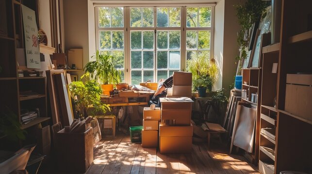 professional home organizer transforming a cluttered room into a clean, organized space