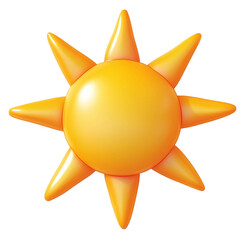 3D Sun Emoji Icon Isolated on transparent. Render Weather Sun Symbol. Sunlight Emoticon Yellow Cute Sunshine. Weather, Climate Forecast. Concept of Summer Vacations.