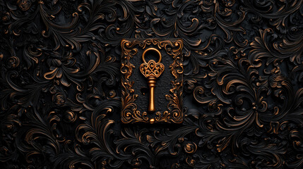 A decorative key set against an ornate, dark background, evoking mystery and intrigue.