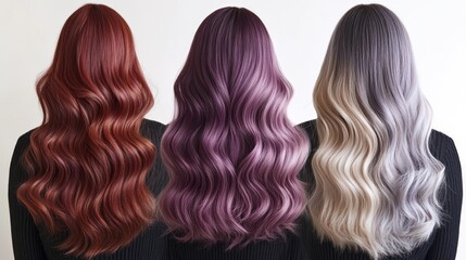 Fototapeta premium Unique shades in long wavy hair, offering bold and vibrant color diversity ideal for trendy hair advertisements