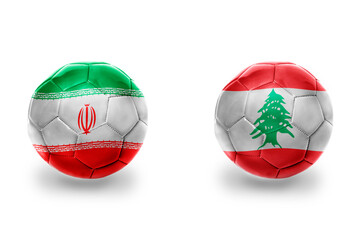 football balls with national flags of lebanon and iran ,soccer teams. on the white background.