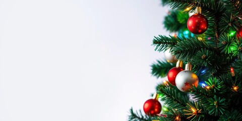 A beautifully decorated Christmas tree adorned with colorful lights and electric cables, bright, tree