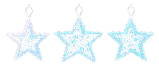 Obraz premium Glittering blue stars isolate on transparent background, festive decorations, cutout, png