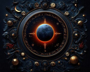 A mystical mirror frame surrounding a celestial representation of the Earth in vivid cosmic colors.