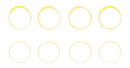Set of decorative circular, golden frames in various styles isolate on transparent background, cutout, png