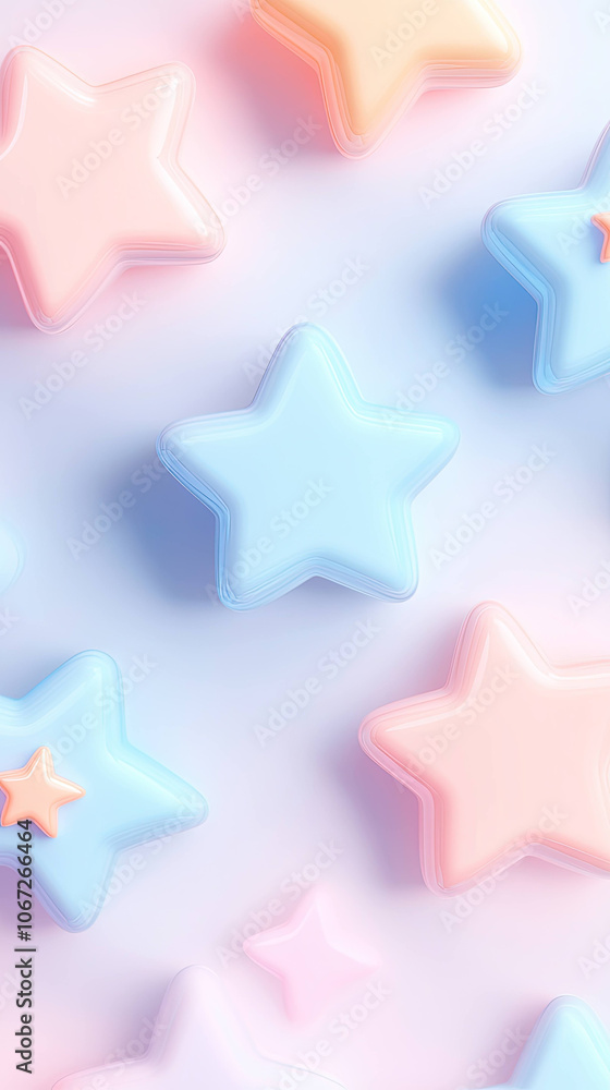 Poster Pastel stars in soft colors create dreamy, minimalistic design, perfect for adding whimsical touch to any project. gentle hues evoke sense of calm and creativity