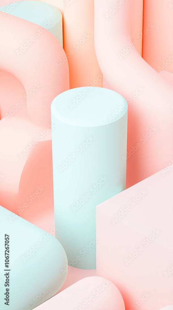 Poster stylish pastel shapes arranged in minimalistic design create soothing visual experience. soft colors