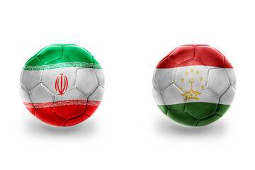football balls with national flags of tajikistan and iran ,soccer teams. on the white background.