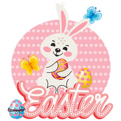 easter card with bunny and eggs