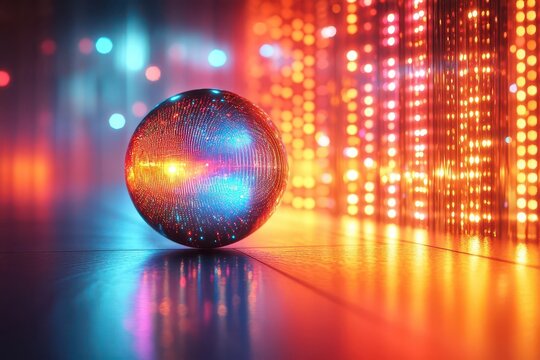 disco ball reflecting colorful lights creating an energetic atmosphere for party nights with a vibrant background that sets the tone for a lively celebration