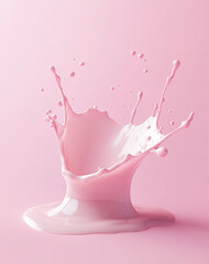 A splash of pink milk is pouring out of a cup, creating a beautiful and vibrant scene. 