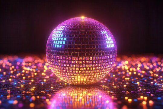 disco ball reflecting colorful lights creating an energetic atmosphere for party nights with a vibrant background that sets the tone for a lively celebration