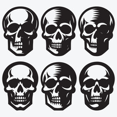 Set of Skull Silhouettes Clip Art Vector Illustration Isolated on White Background
